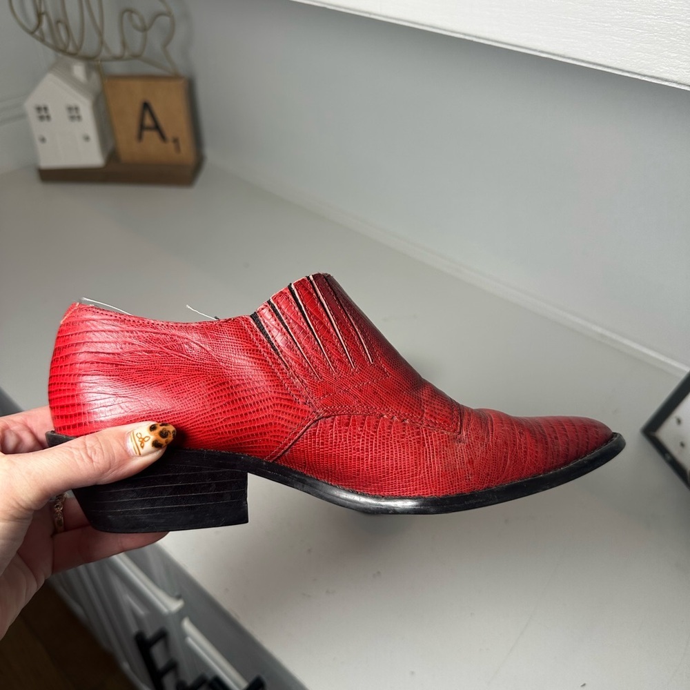 Circle S Women’s 8M Red Lizard Print Western Booties Exotic Style Leather Shoe - Picture 7 of 10